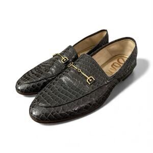 Sam Edelman Loraine Bit Crocodile Embossed Loafers Graphite Blue Gold size 9M